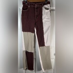 Patch Work Jeans SHEIN Women’s Small‎ Red White tan